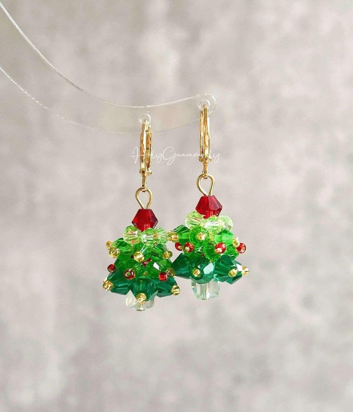 Beaded Christmas Tree Earrings