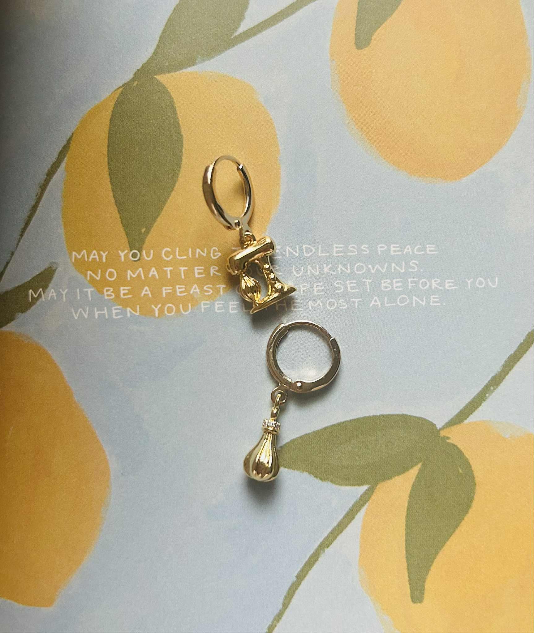 Mismatched 14K Gold Plated Kitchen Mixer and Whisk Earrings