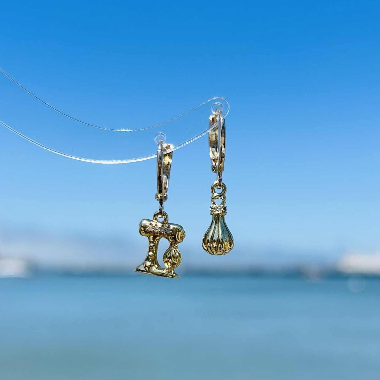 Mismatched 14K Gold Plated Kitchen Mixer and Whisk Earrings