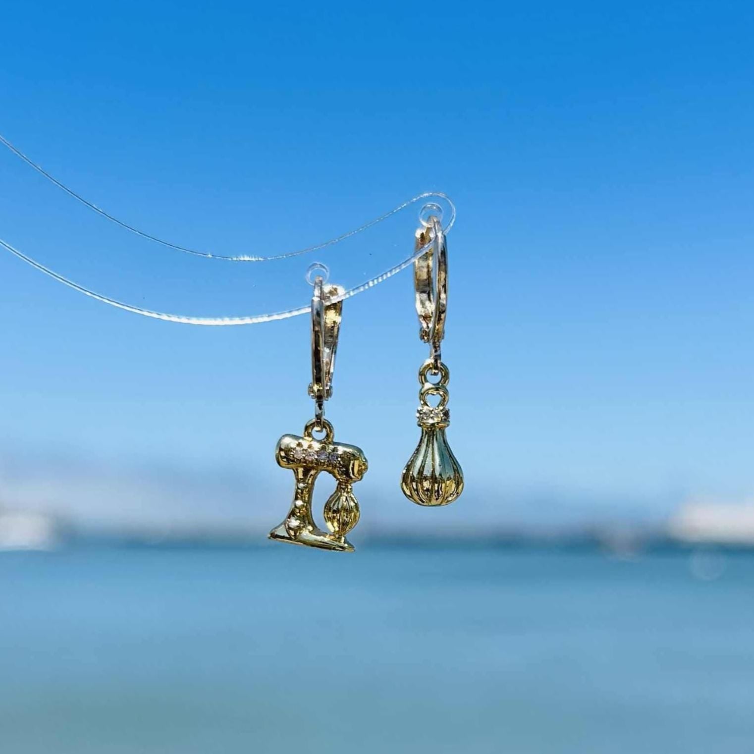 Mismatched 14K Gold Plated Kitchen Mixer and Whisk Earrings