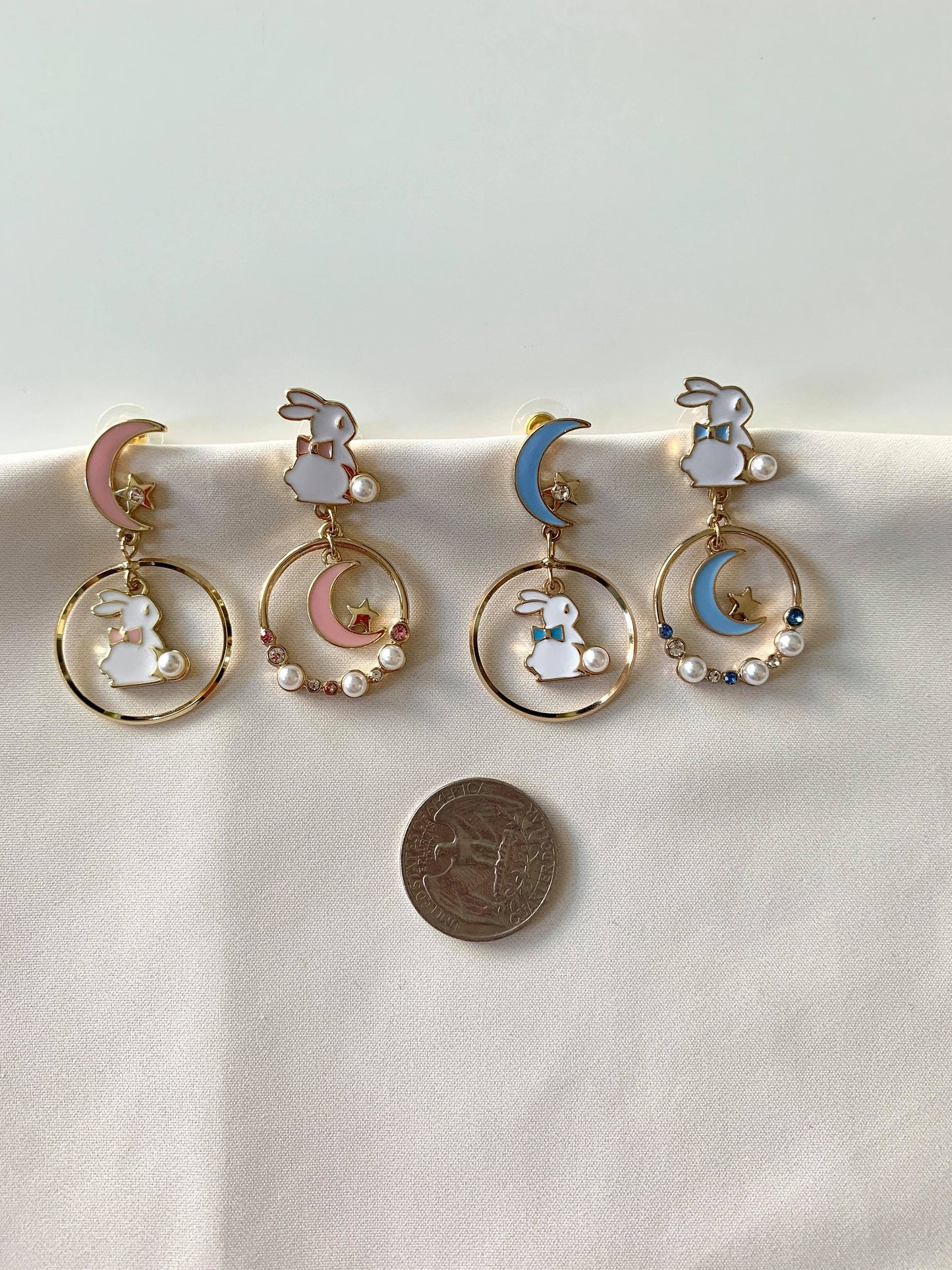 Unique Moon & Bunny Drop Earrings