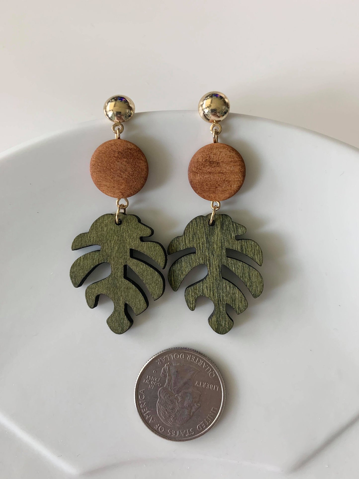 Unique Wood Monstera Leaf Earrings