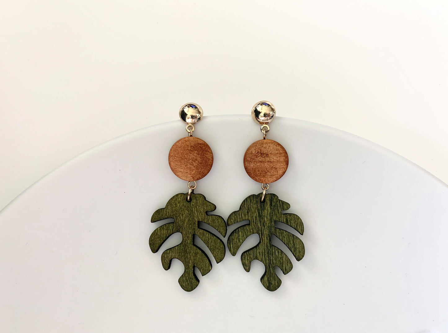 Unique Wood Monstera Leaf Earrings