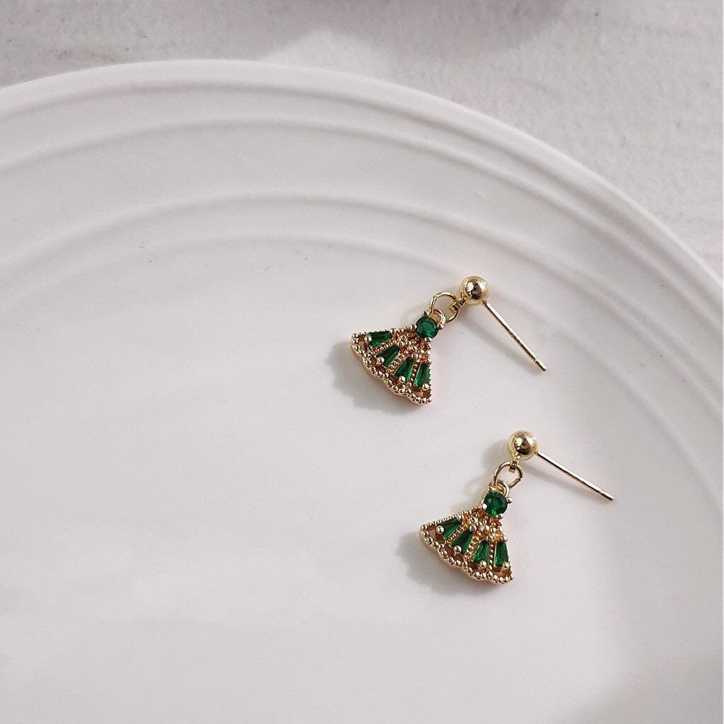 Dainty 14K Gold Plated Fan Earrings