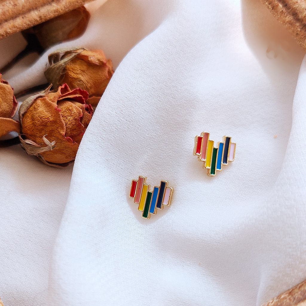 Rainbow Heart Stud Earrings