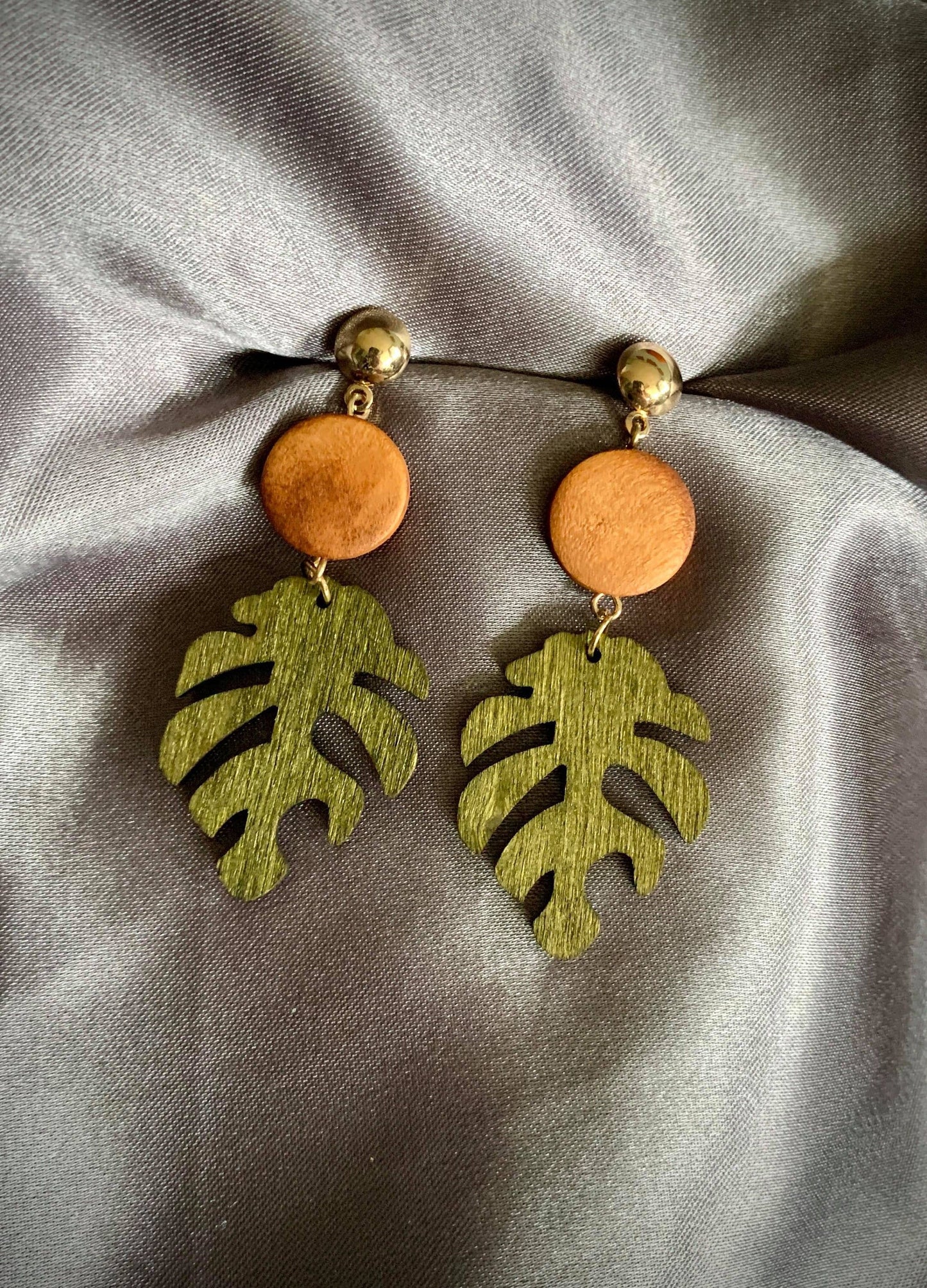 Unique Wood Monstera Leaf Earrings