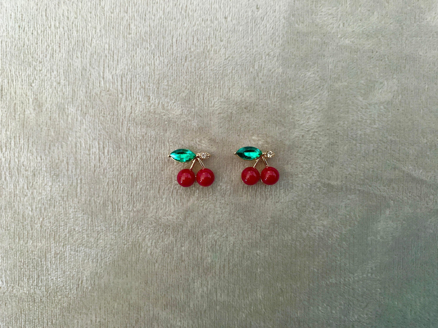 Small Cherry Stud Earrings Silver Post