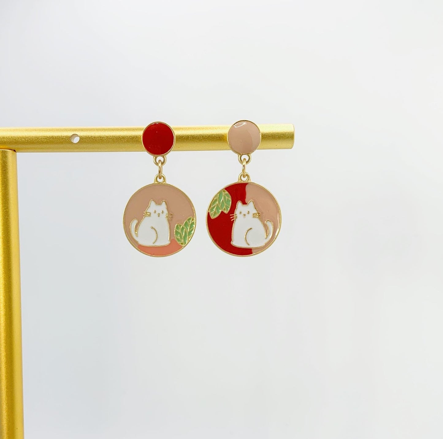 Unique Cat and Plant Drop Earrings