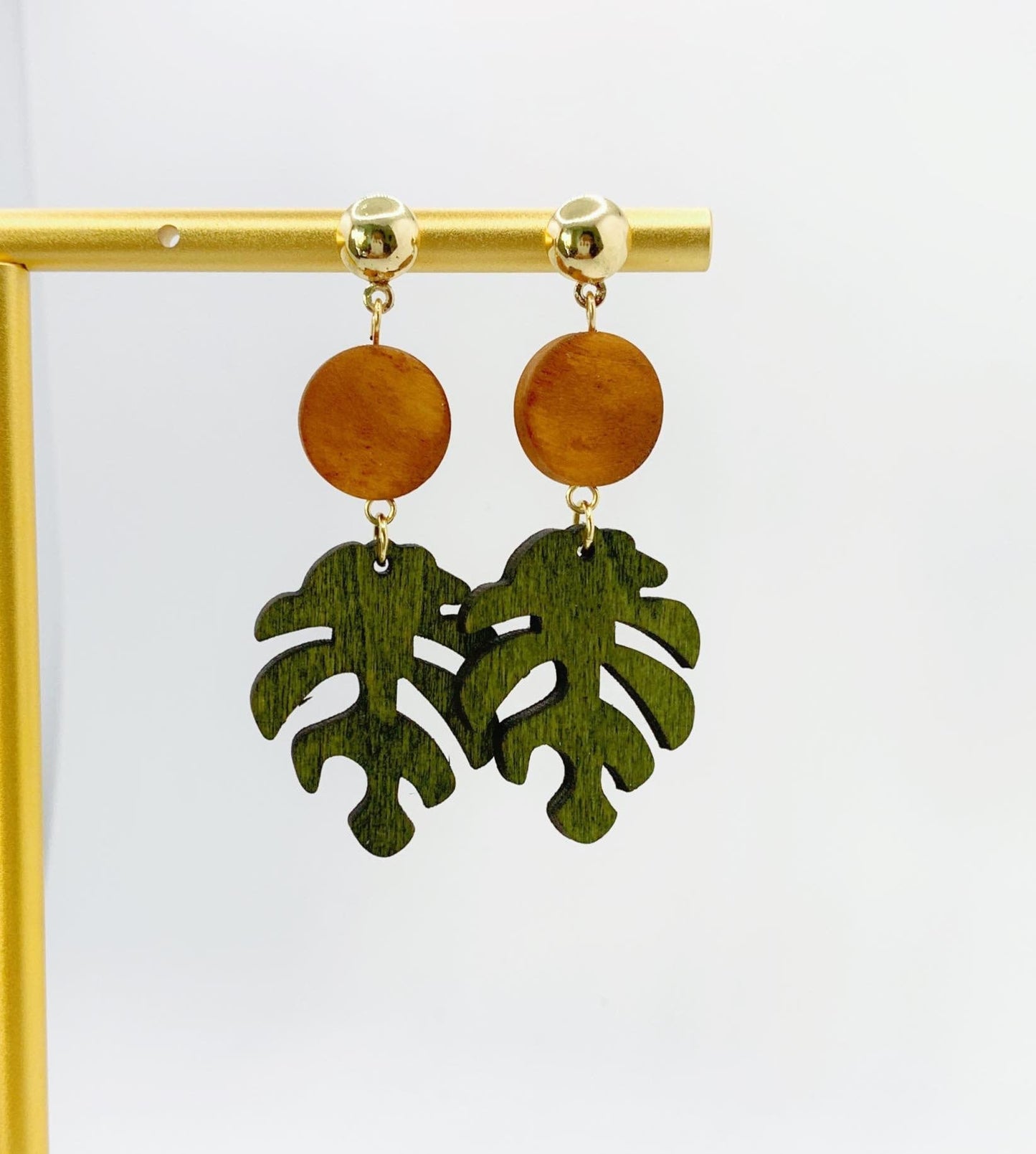 Unique Wood Monstera Leaf Earrings