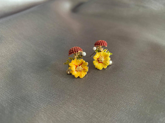 Enamel Mushroom & Flower Earring