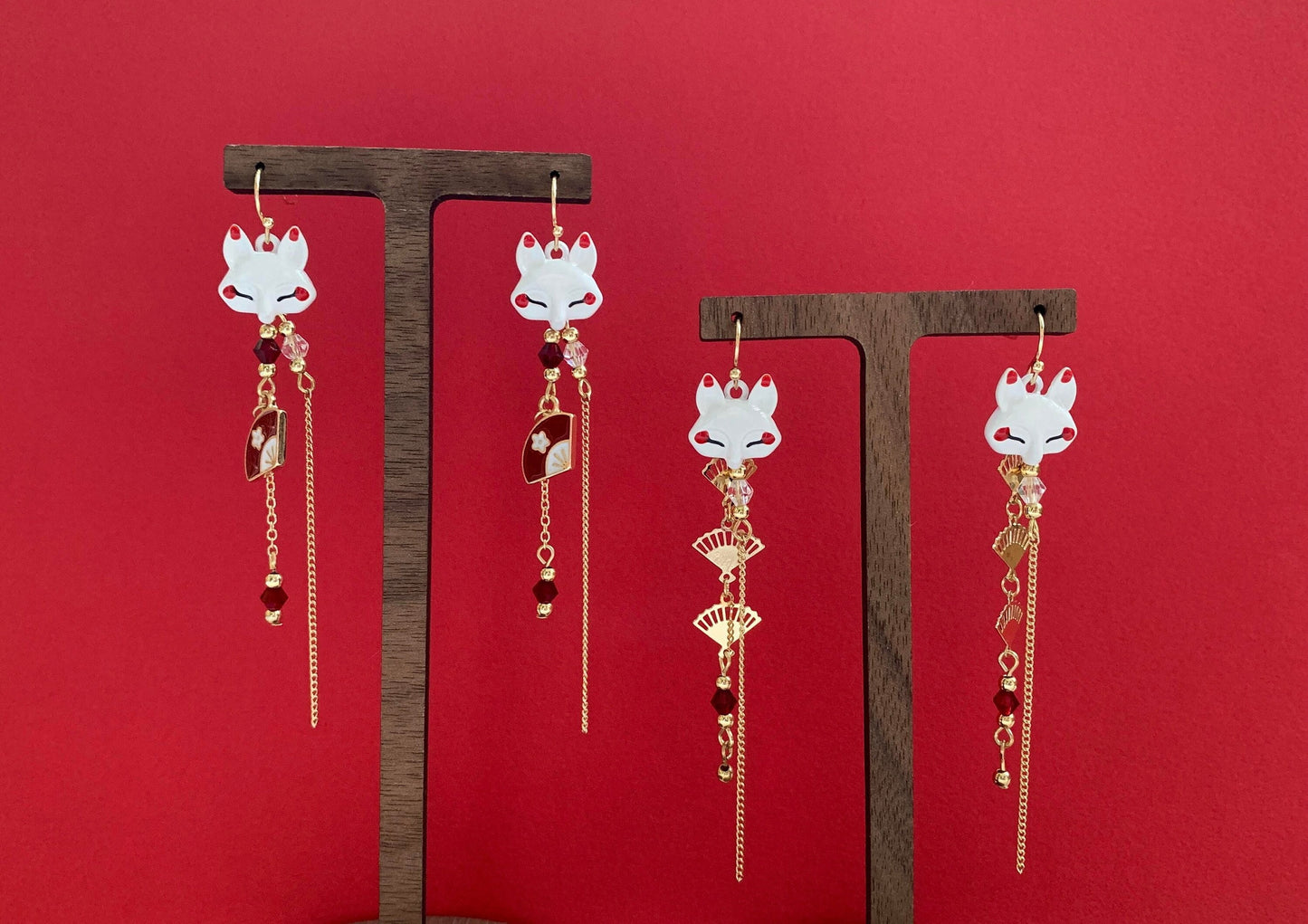 Unique Kitsune Fox Mask Earrings