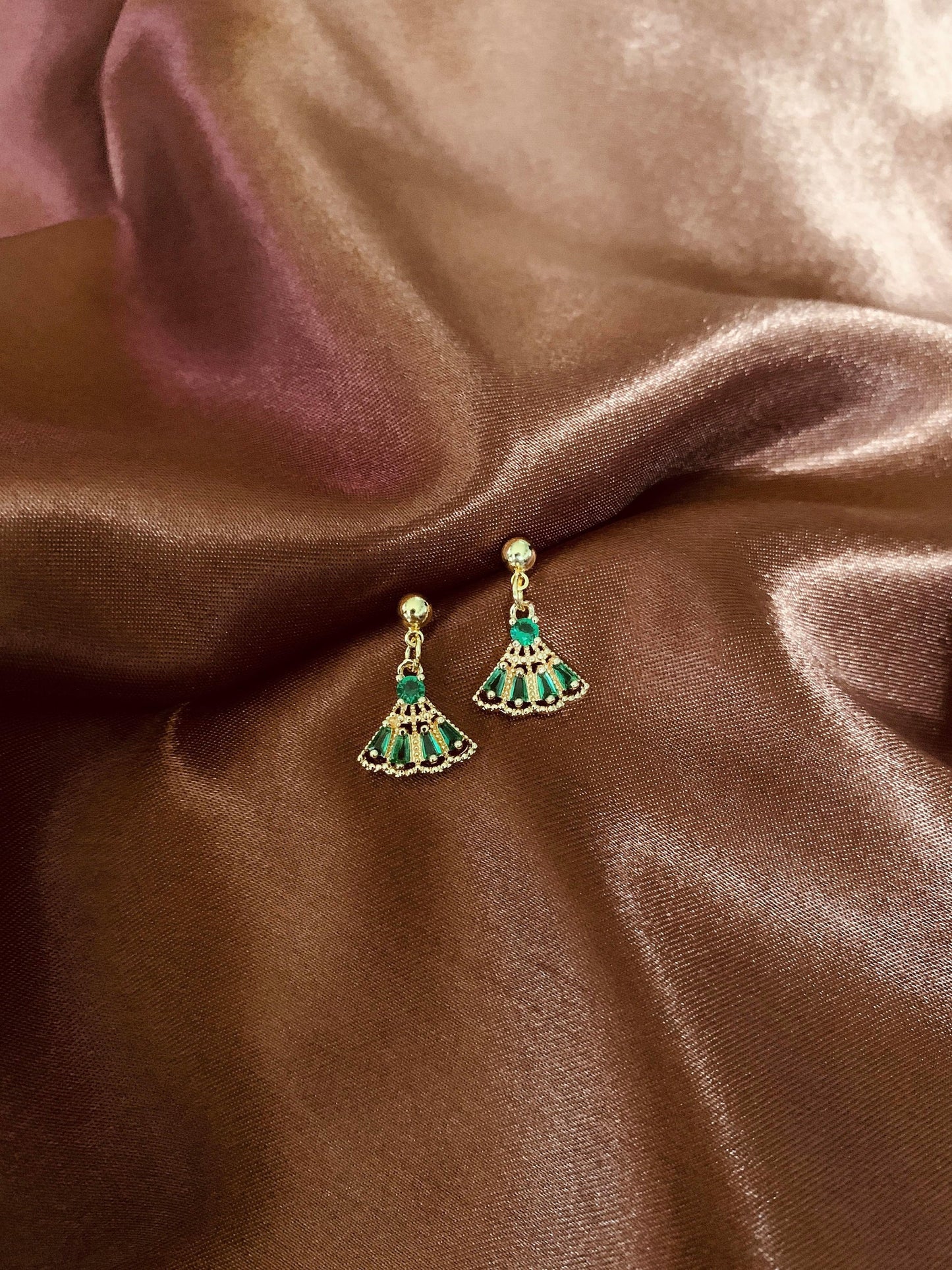 Dainty 14K Gold Plated Fan Earrings