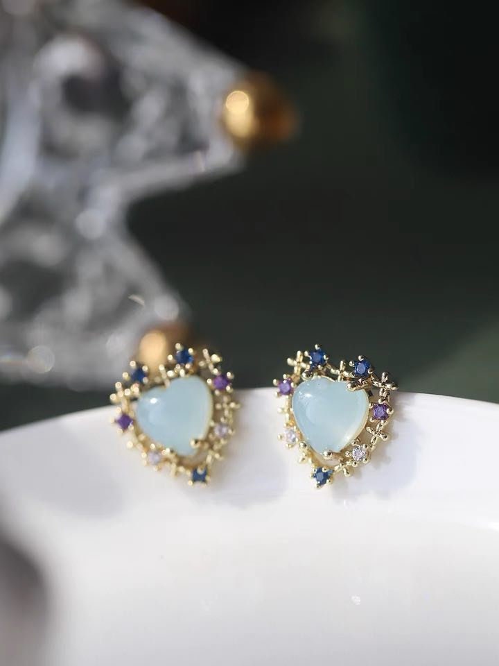 Dainty Moon Heart Stud Earrings