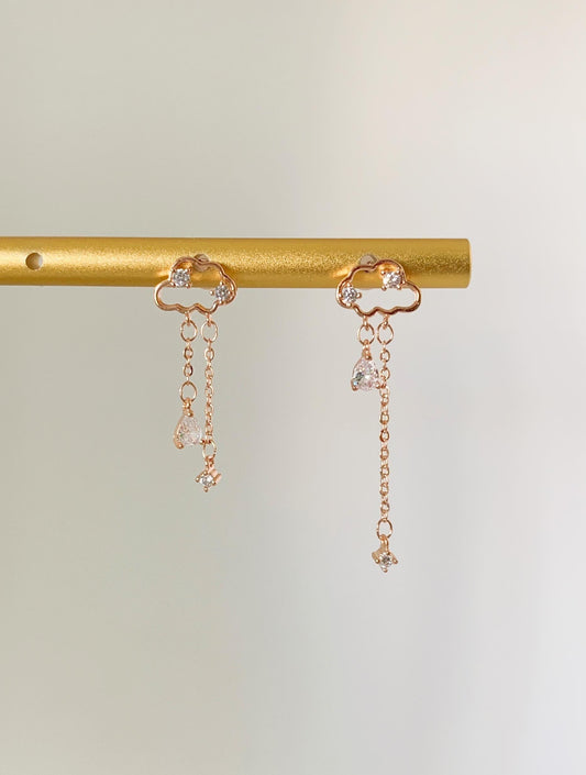 Dainty Rose Gold Rainy Day Cloud Dangle Earrings