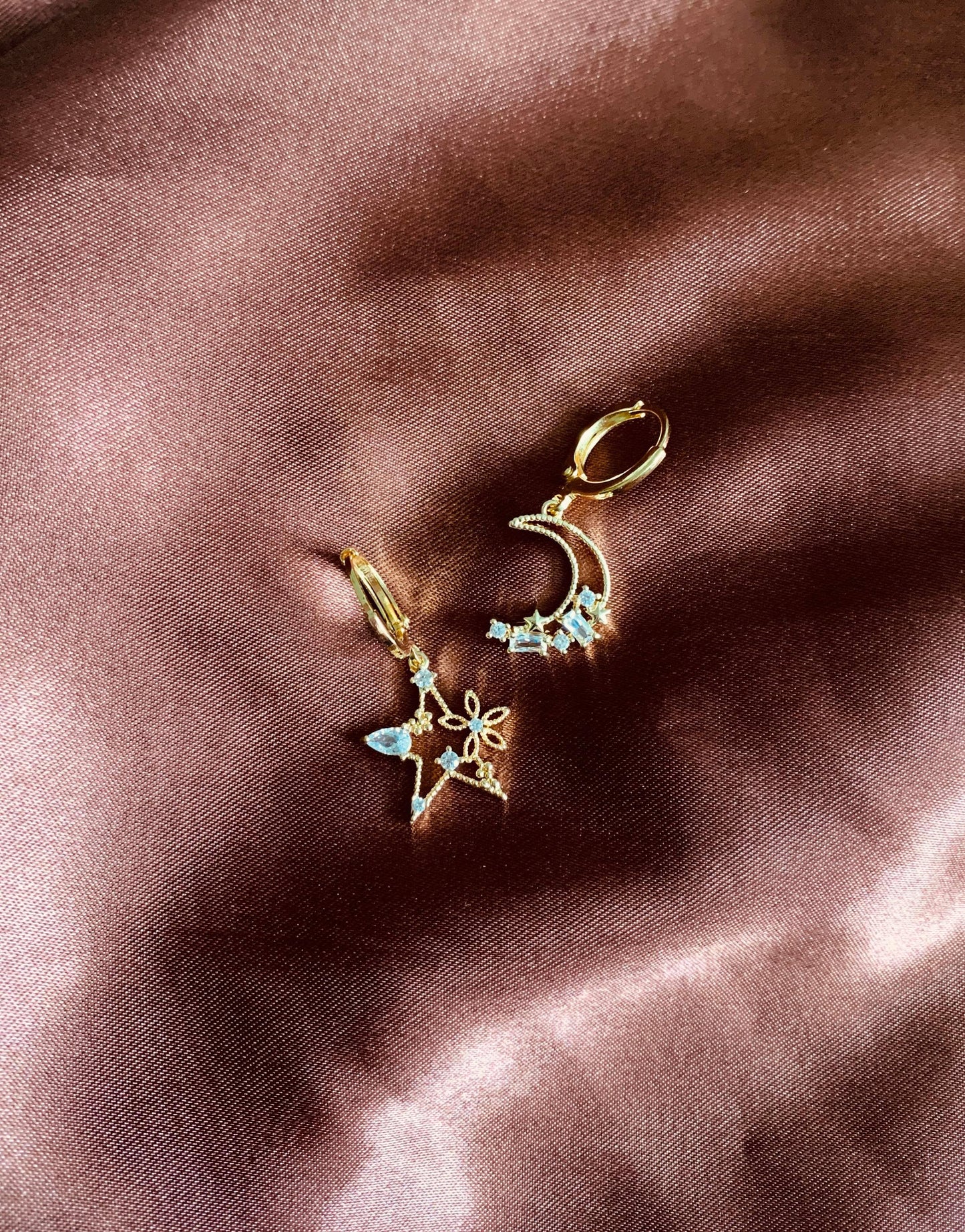 Dainty Star and Moon Dangle Earrings