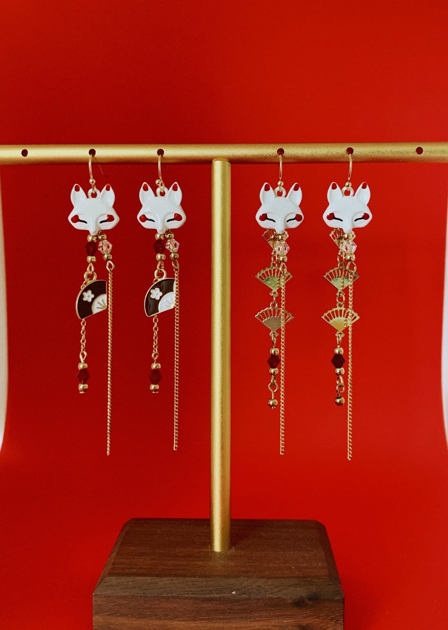 Unique Kitsune Fox Mask Earrings