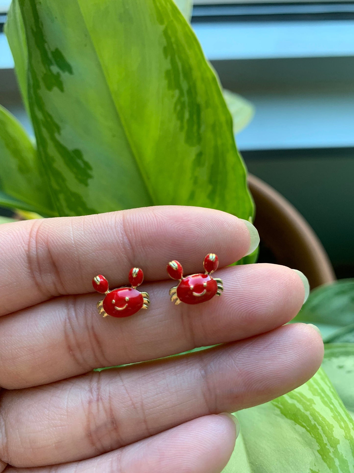 Dainty Small Red Crab Stud Earrings