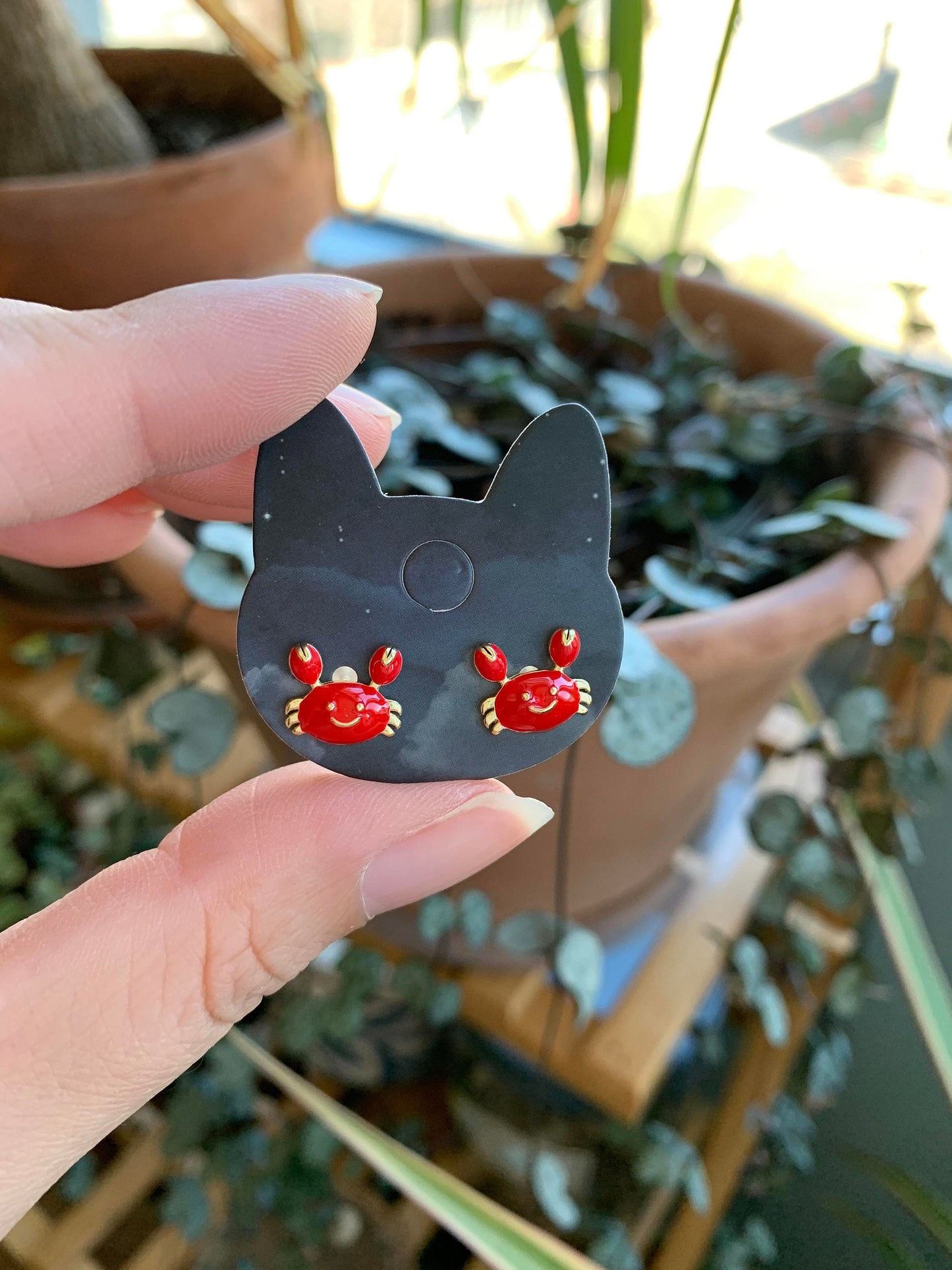 Dainty Small Red Crab Stud Earrings