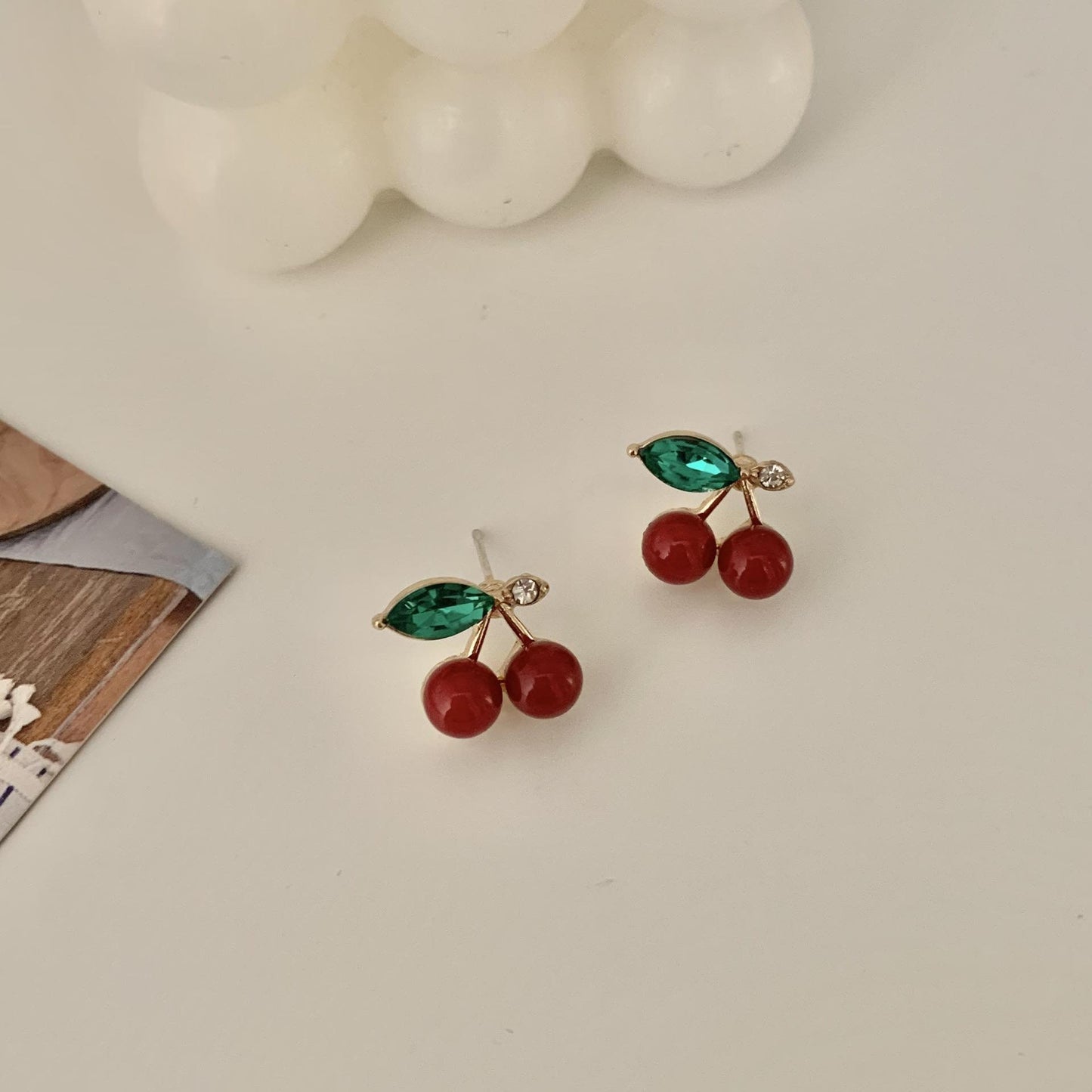 Small Cherry Stud Earrings Silver Post