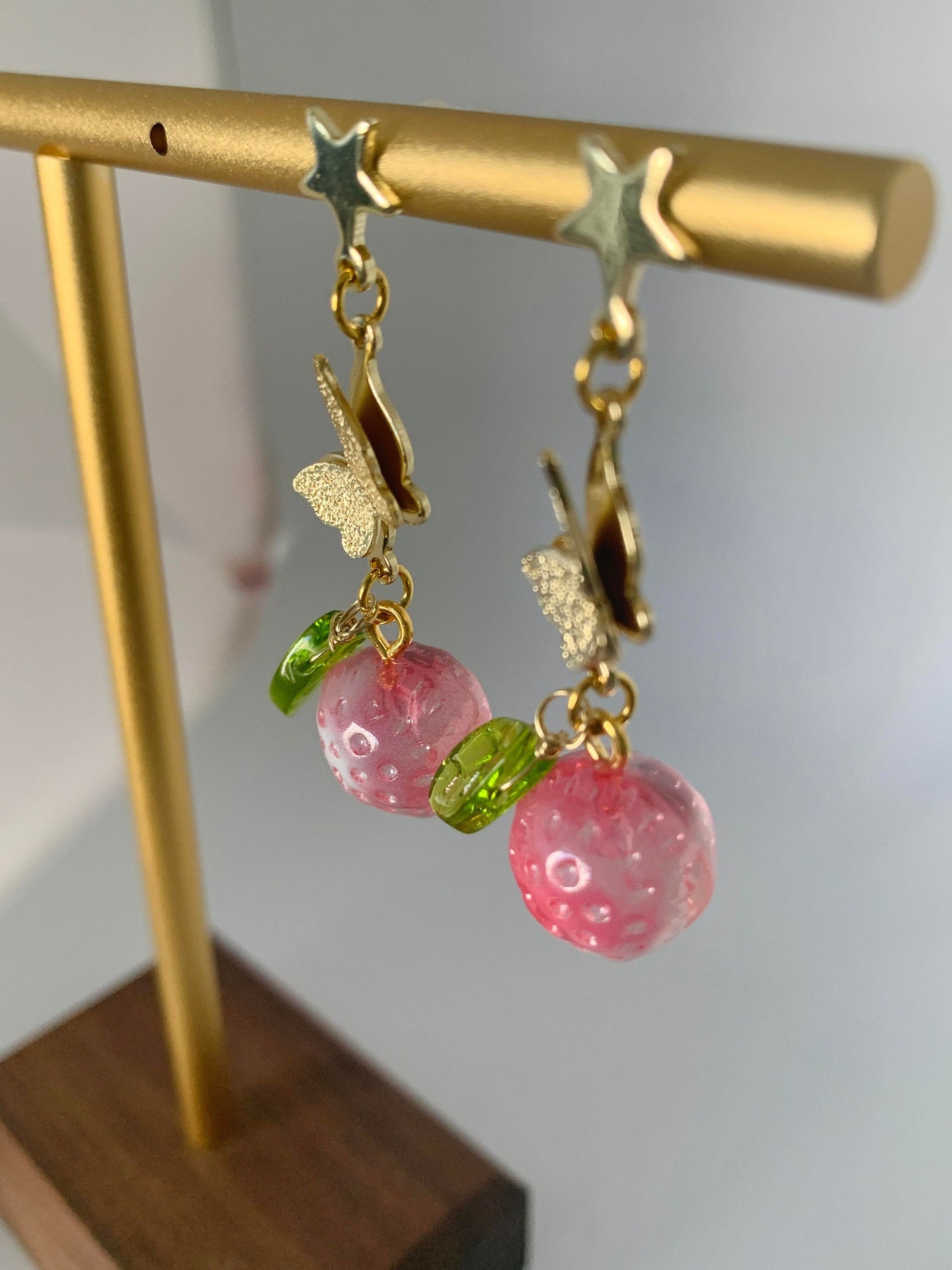 Glass Bead Strawberry Dangle Earrings