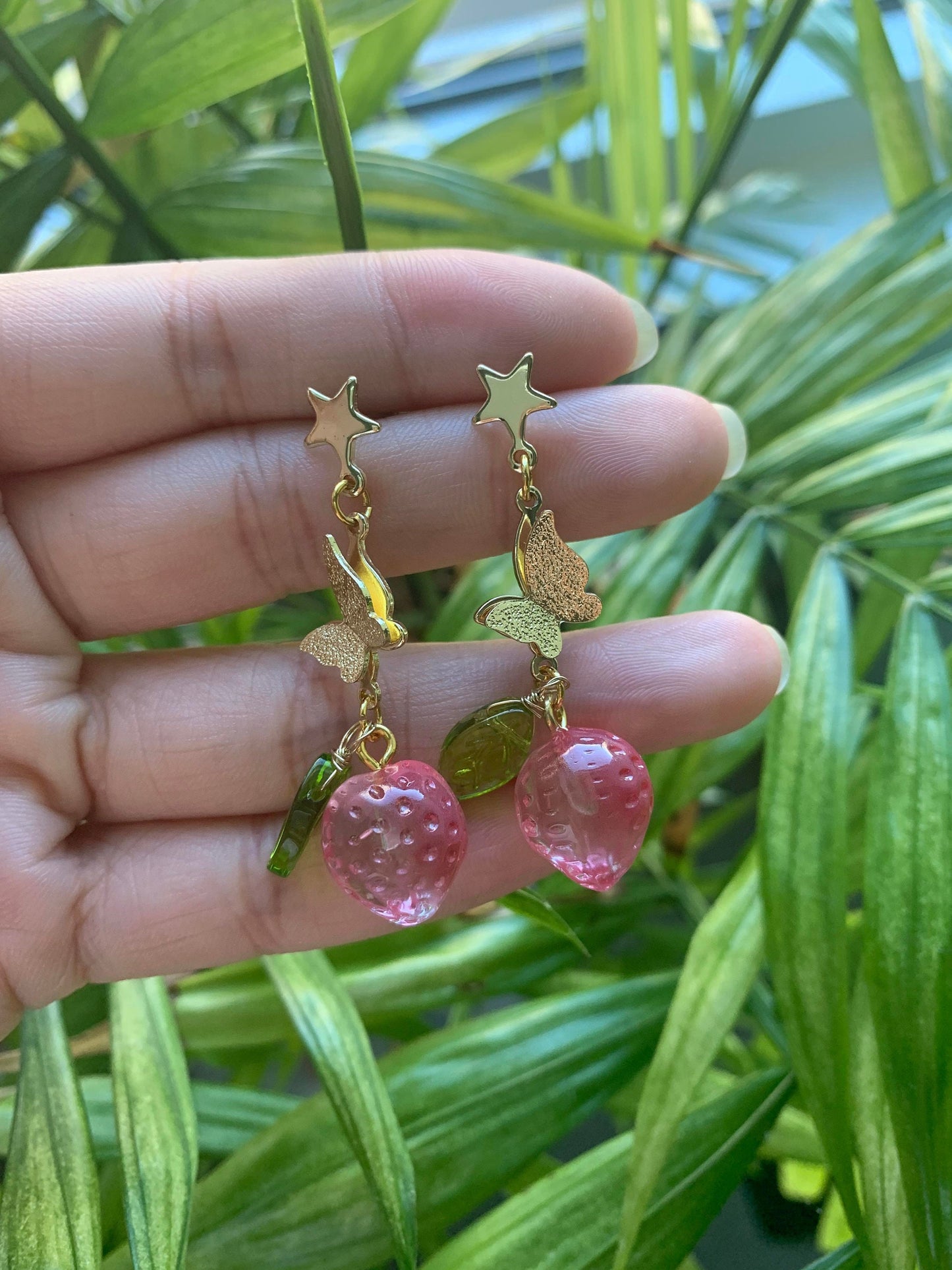 Glass Bead Strawberry Dangle Earrings