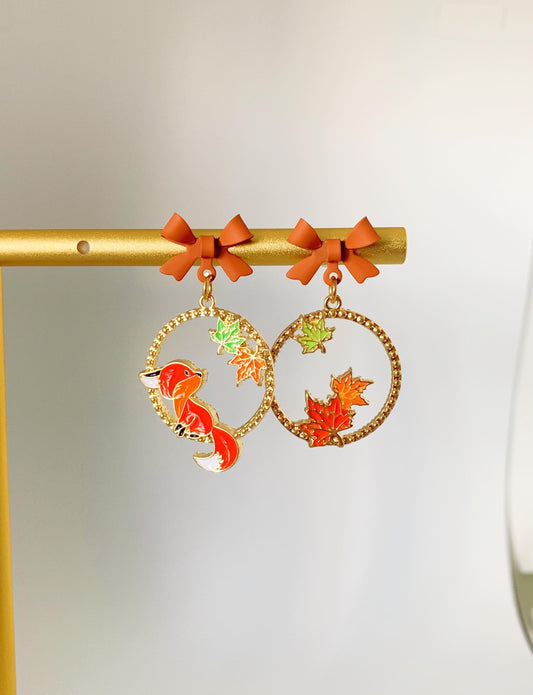 Fox and Leaves Fall Earrings