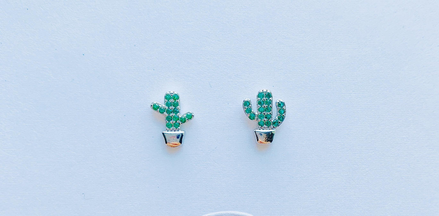 Small Silver Cactus Stud Earrings