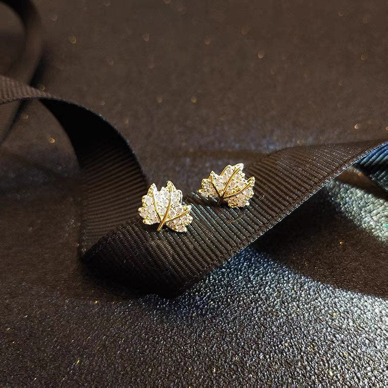 Dainty Maple Leaf Stud Earrings