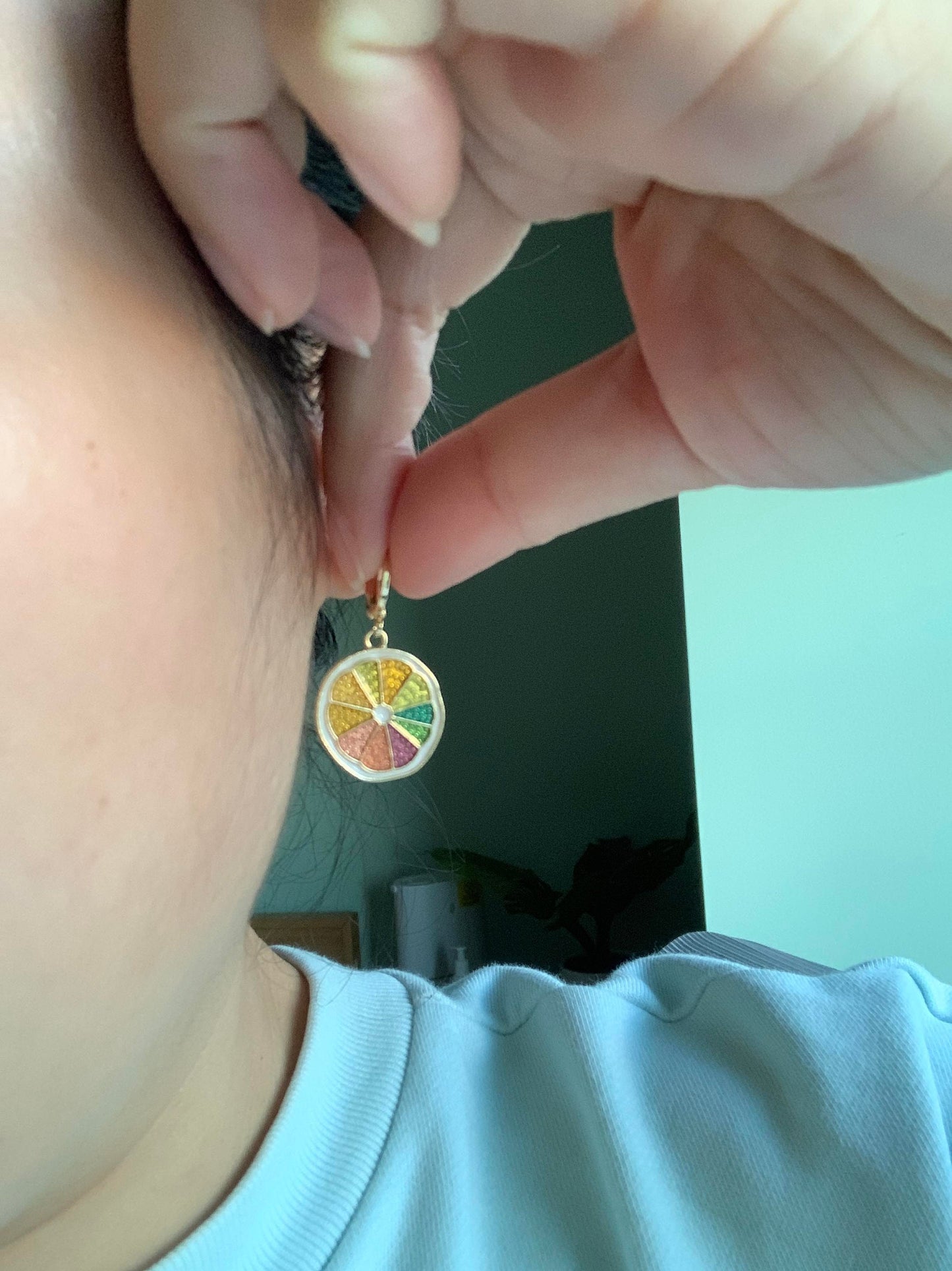 Rainbow Orange Huggie Earrings