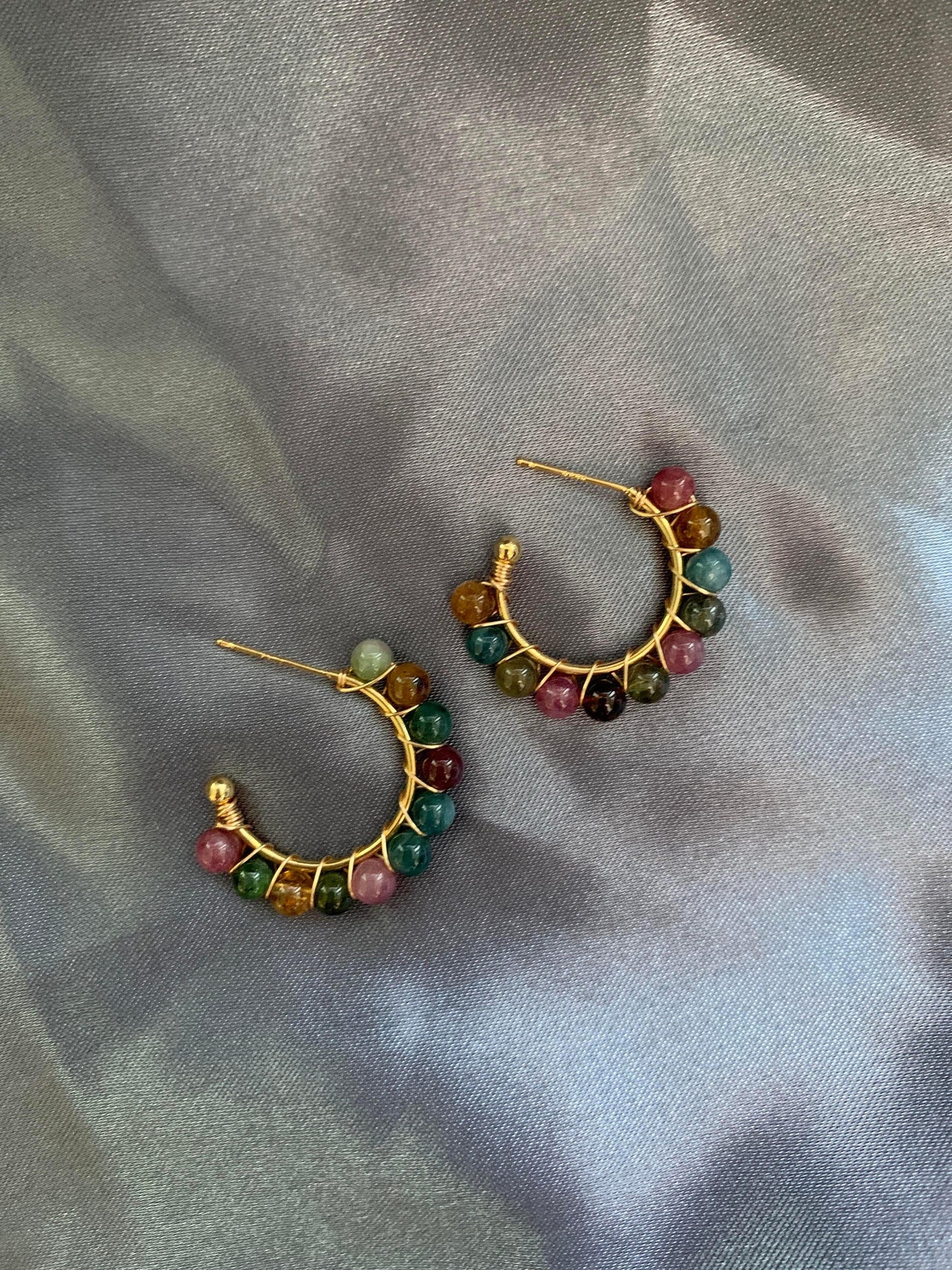 Unique Rainbow Stone Open Hoop Earrings