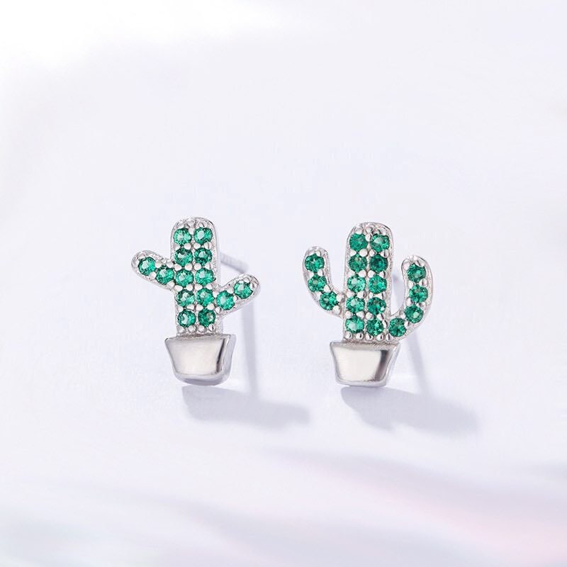 Small Silver Cactus Stud Earrings