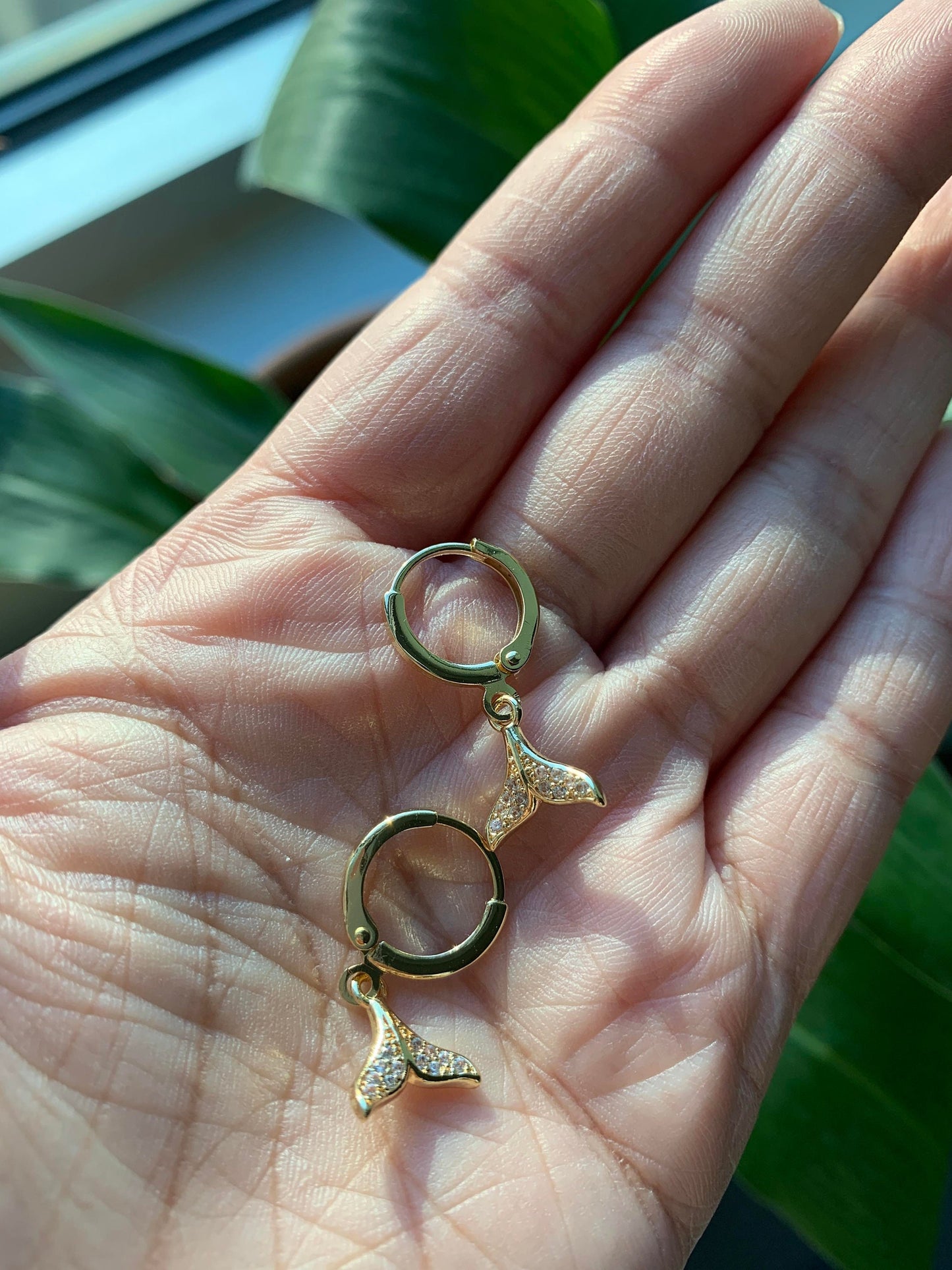 Dainty Whale Tail Huggie Hoop Earrings