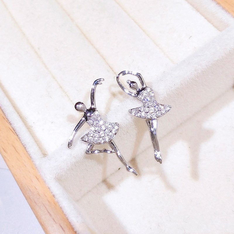 Unique Ballerina Earrings Silver Post