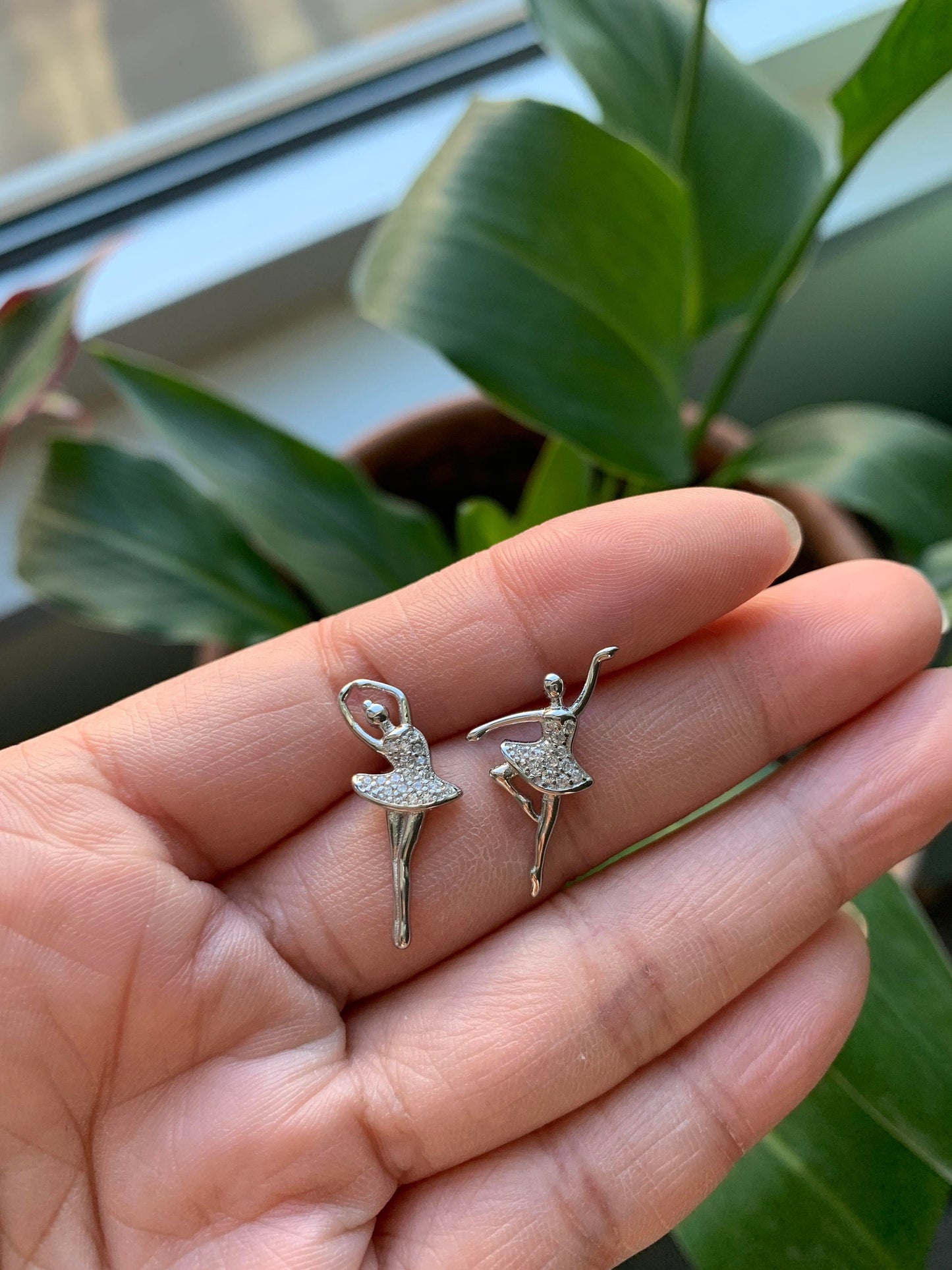 Unique Ballerina Earrings Silver Post