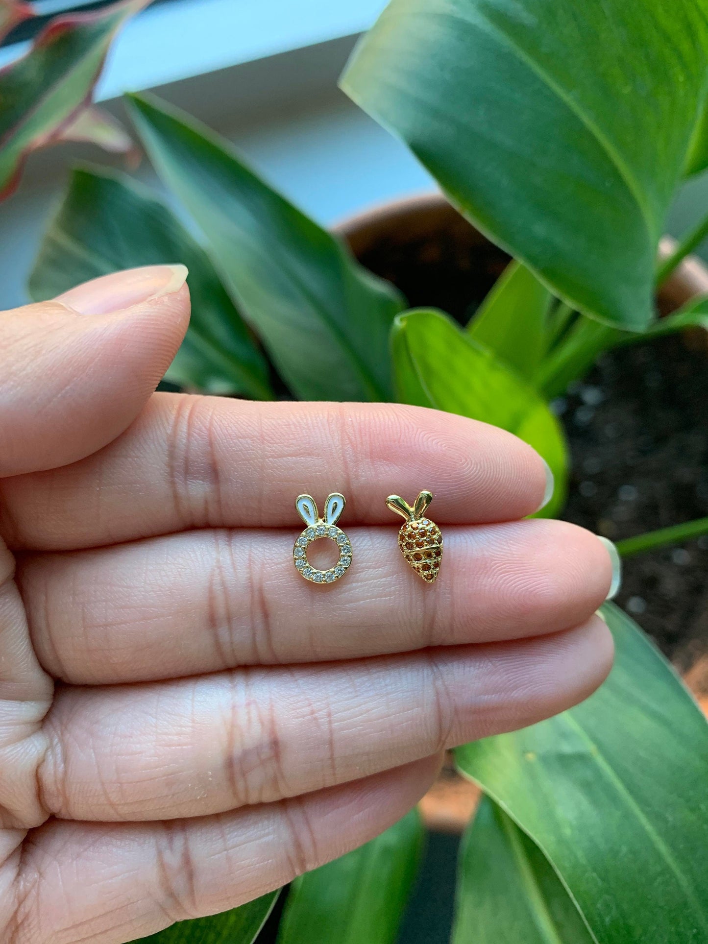 Dainty Bunny and Carrot Stud Earrings