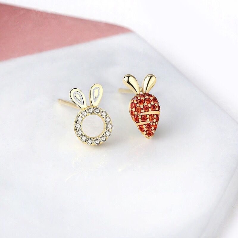 Dainty Bunny and Carrot Stud Earrings