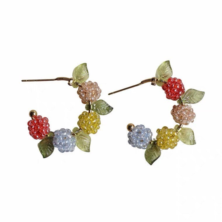 Unique Beaded Hydrangea Hoop Earrings