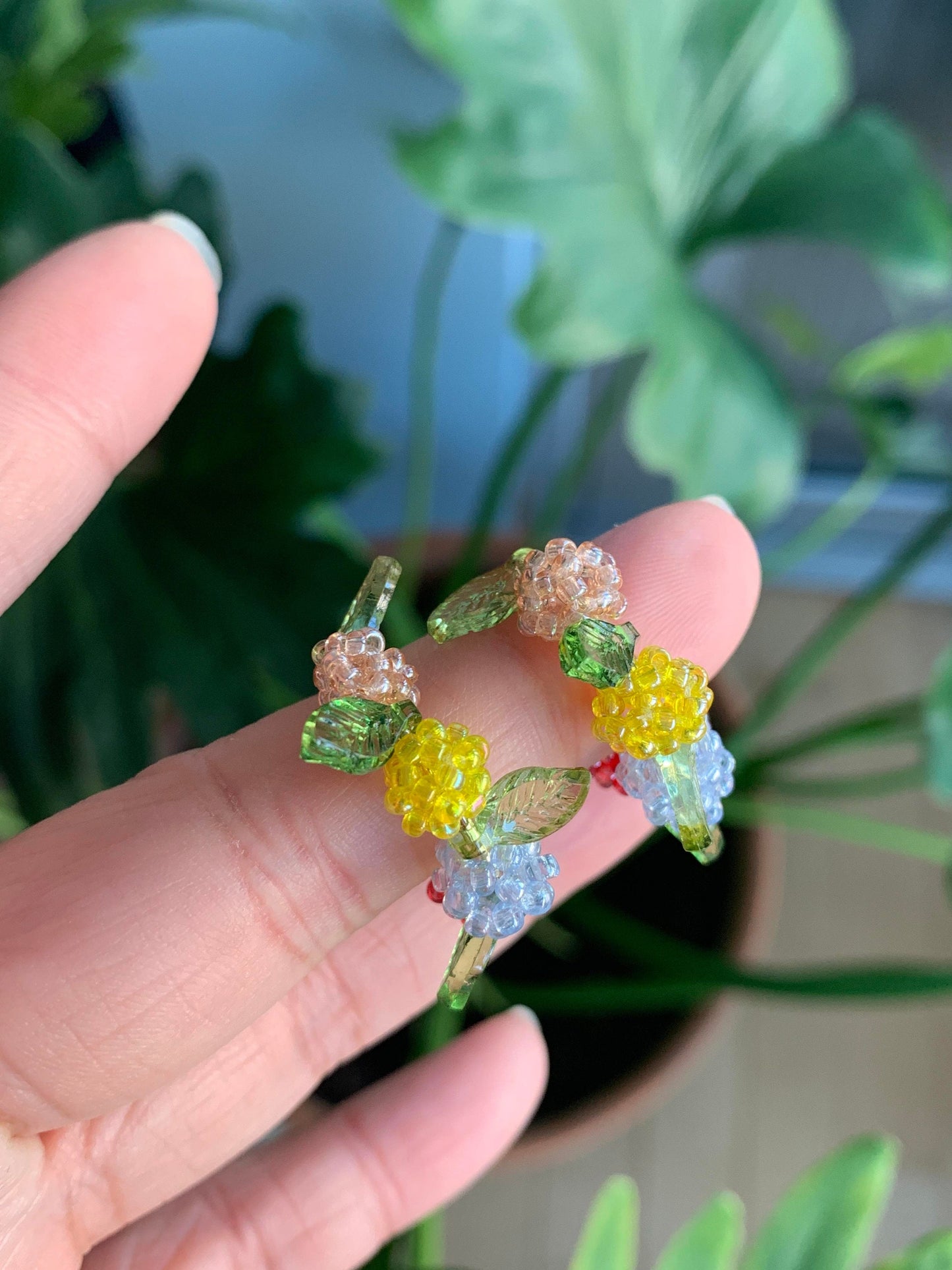 Unique Beaded Hydrangea Hoop Earrings