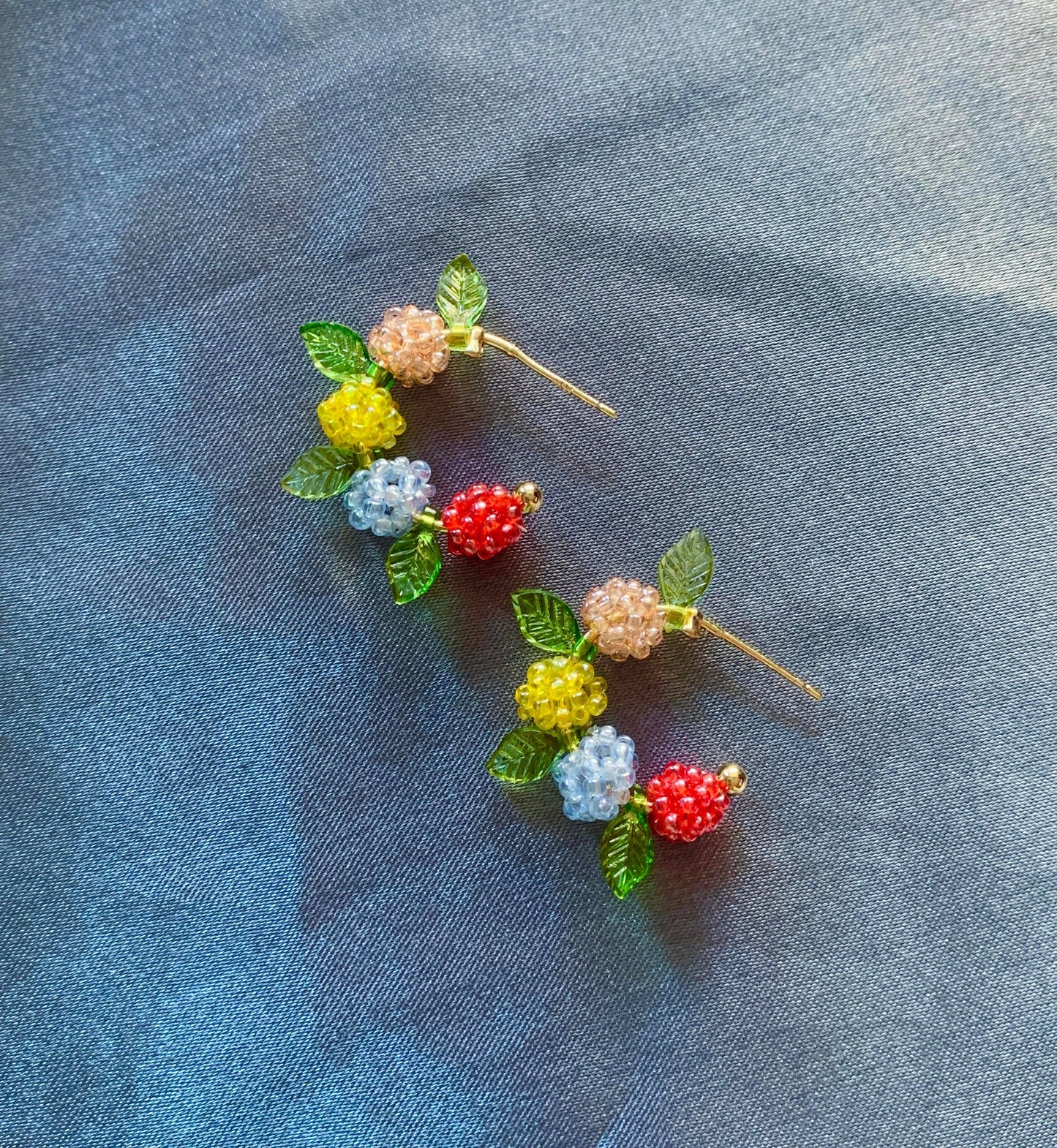 Unique Beaded Hydrangea Hoop Earrings