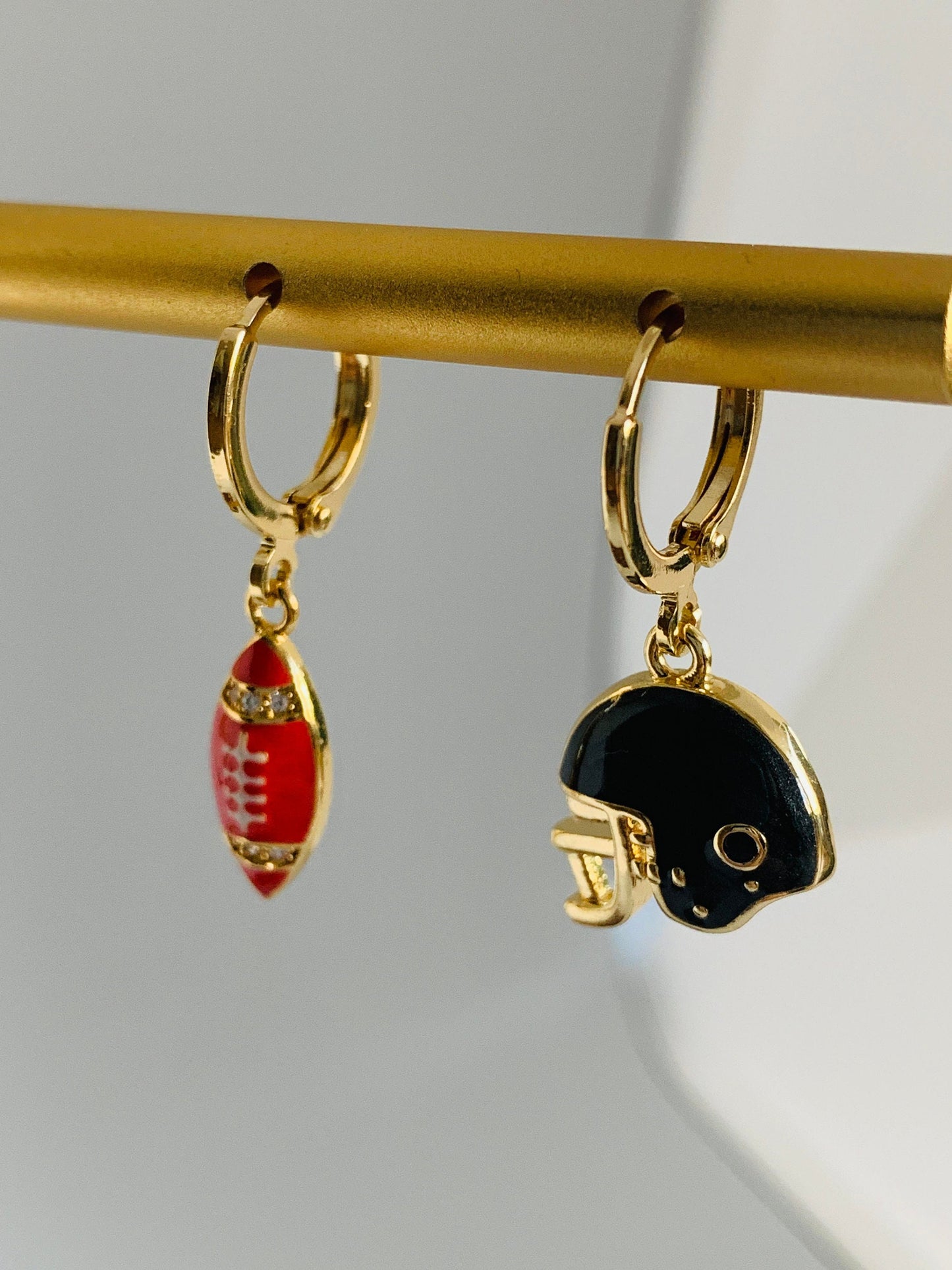 Unique Mismatch Football Huggie Earrings