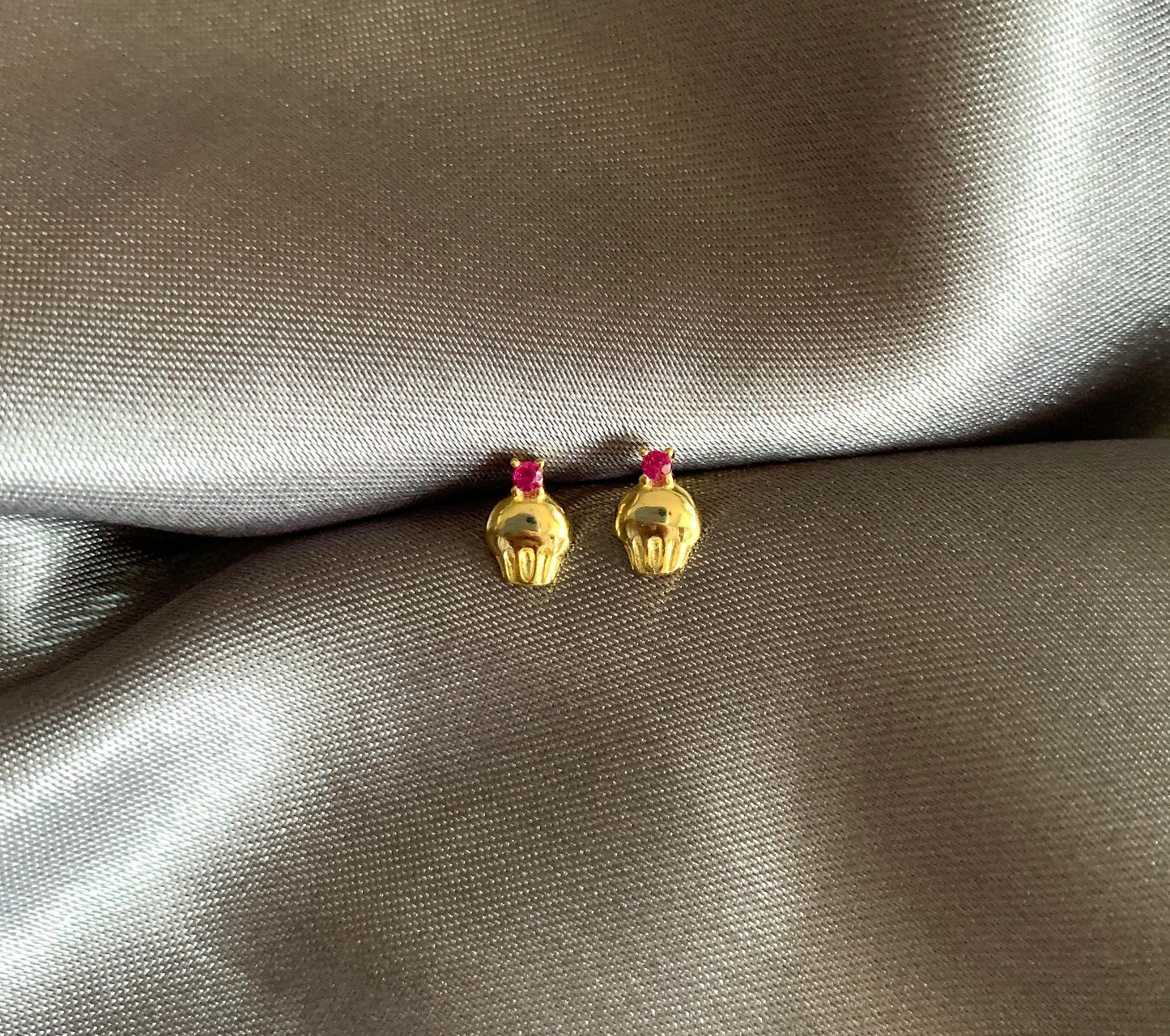 Dainty 14K Gold Plated Mini Cupcake Stud Earrings