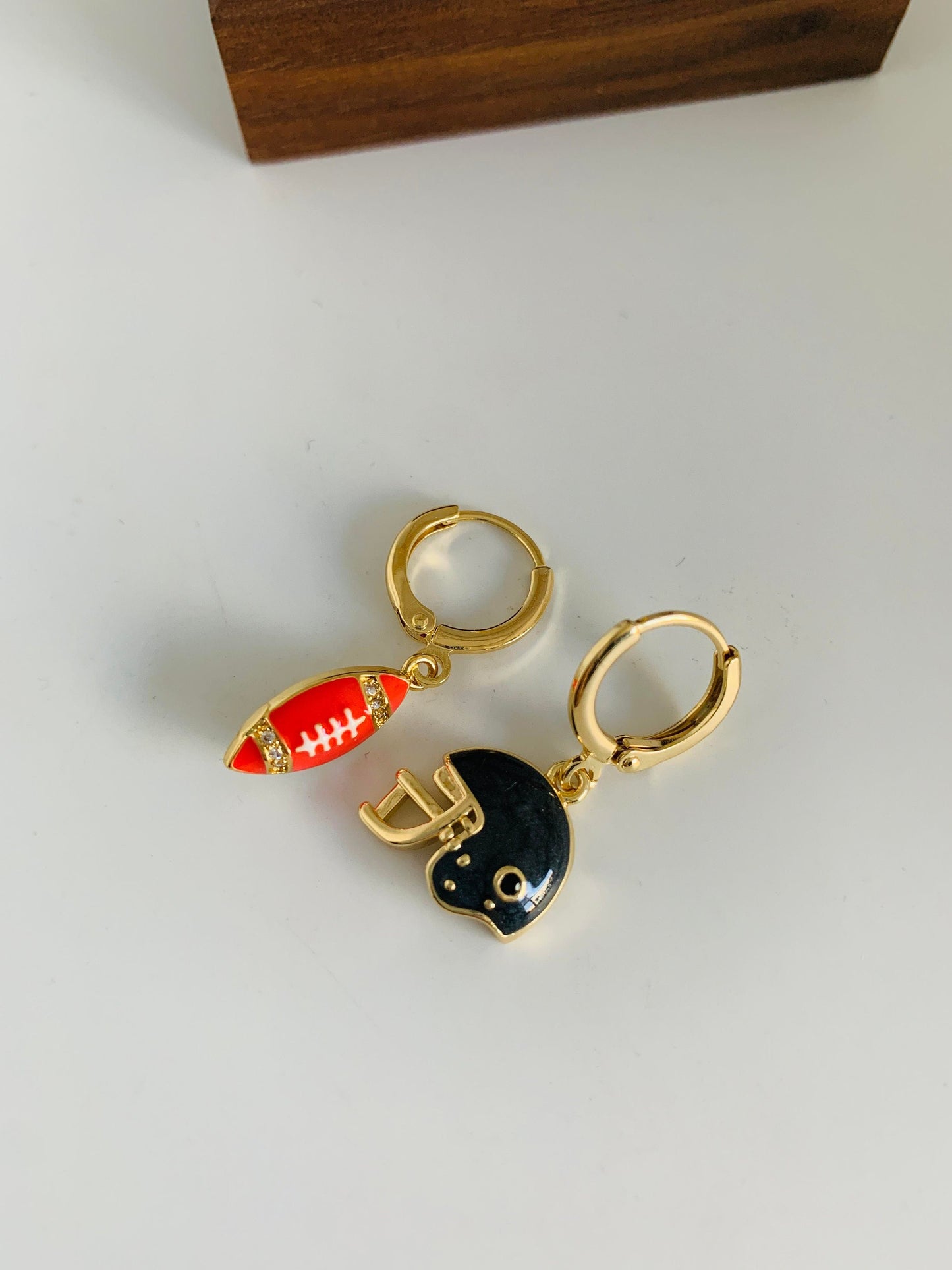 Unique Mismatch Football Huggie Earrings