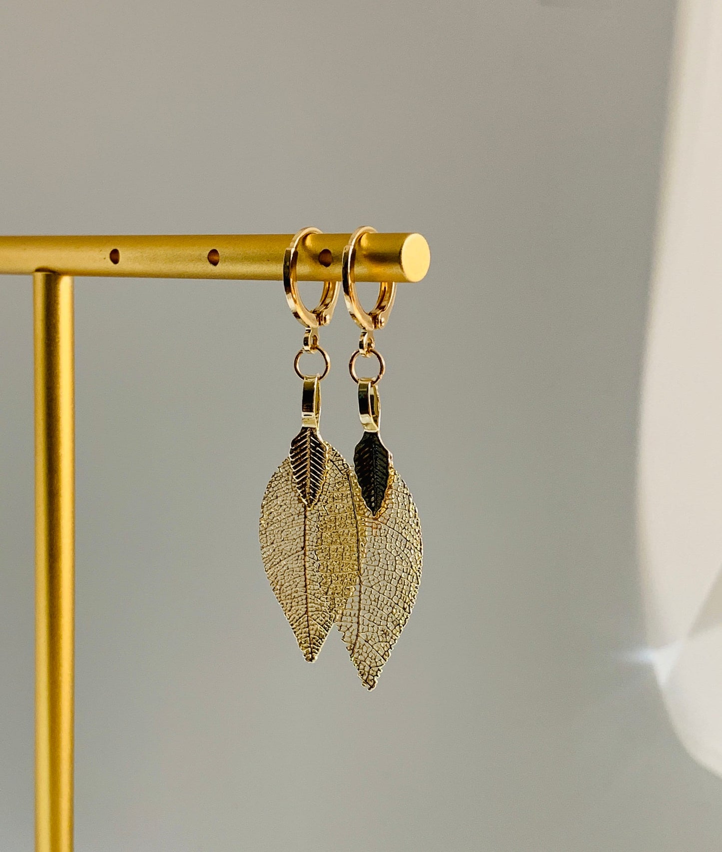 Dainty Golden Leaf Dangle Earrings