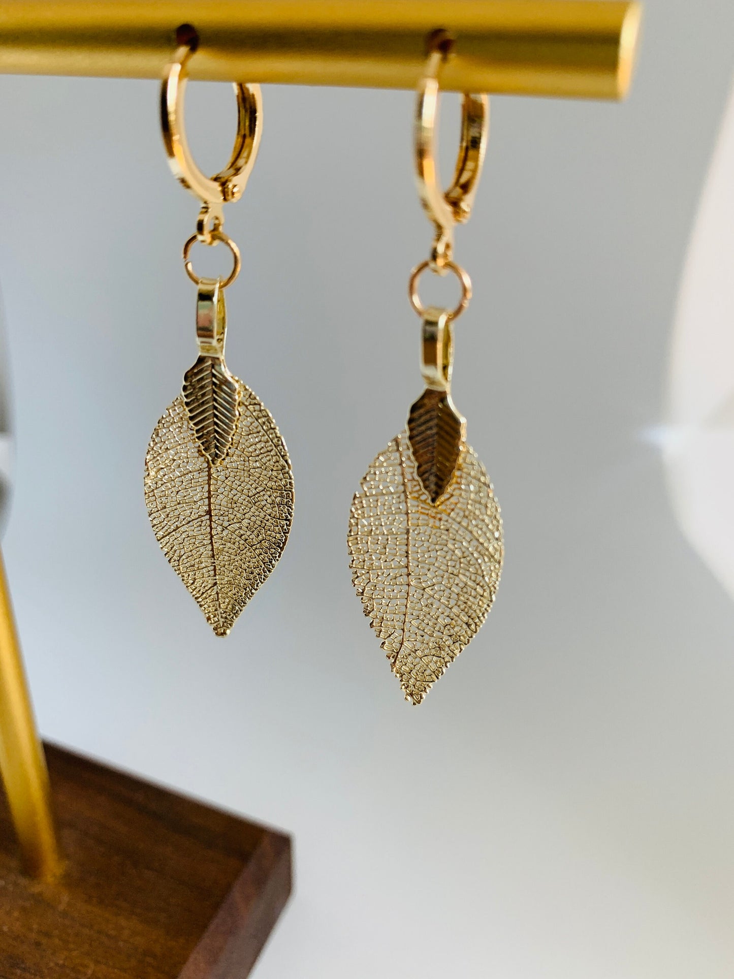 Dainty Golden Leaf Dangle Earrings