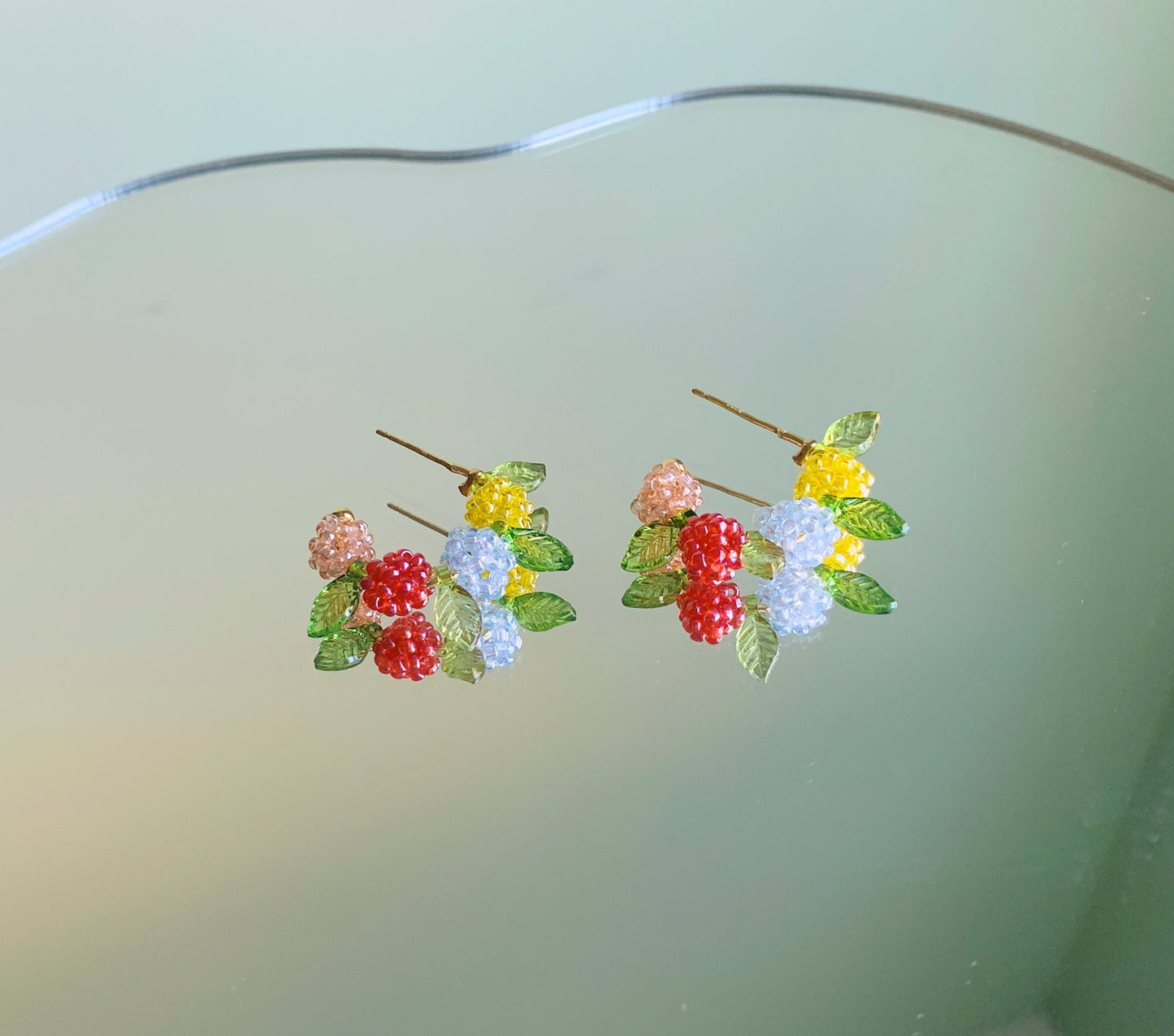 Unique Beaded Hydrangea Hoop Earrings