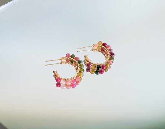 Unique Rainbow Stone Open Hoop Earrings
