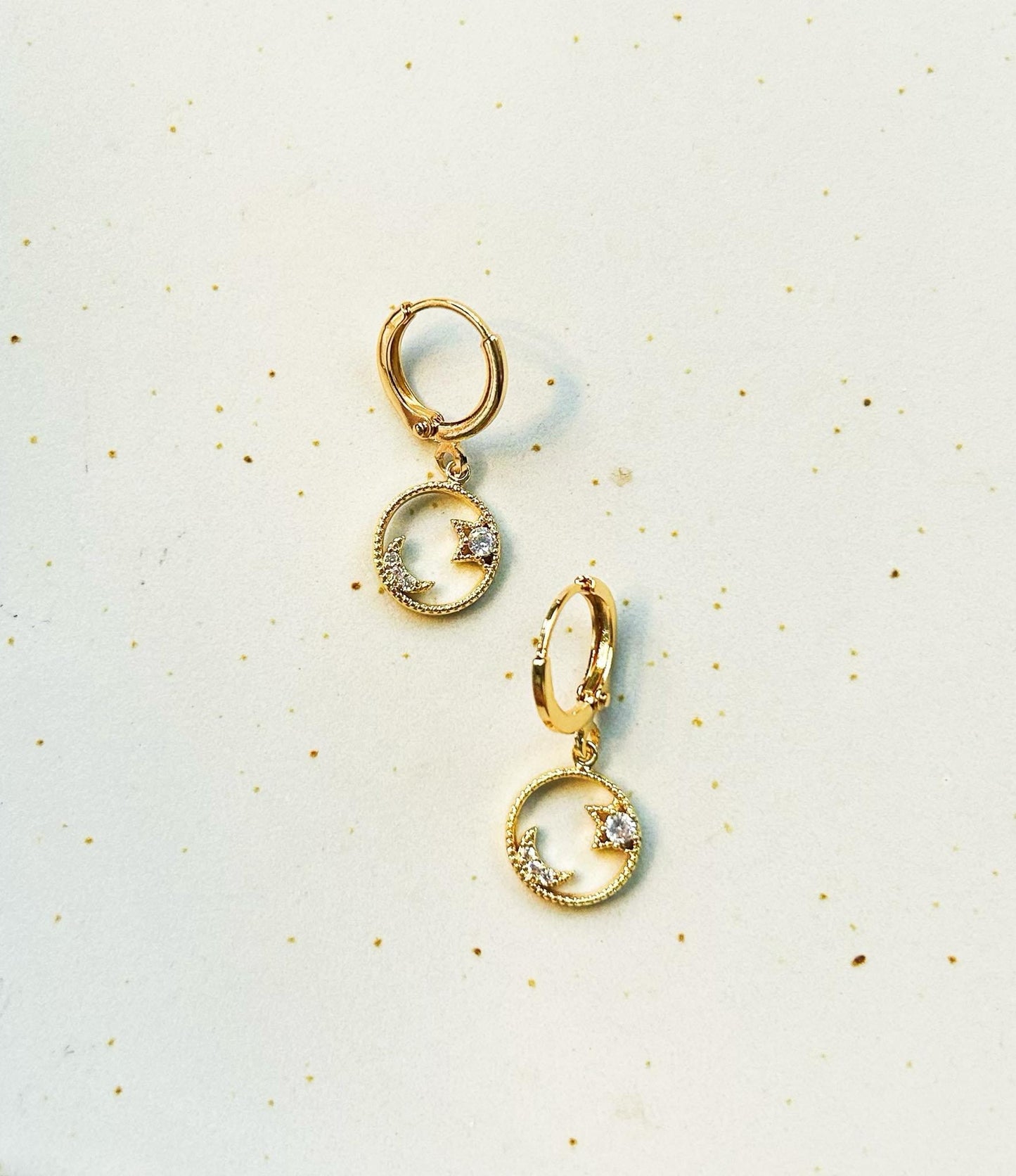 Dainty Moon and Star Huggie Earrings